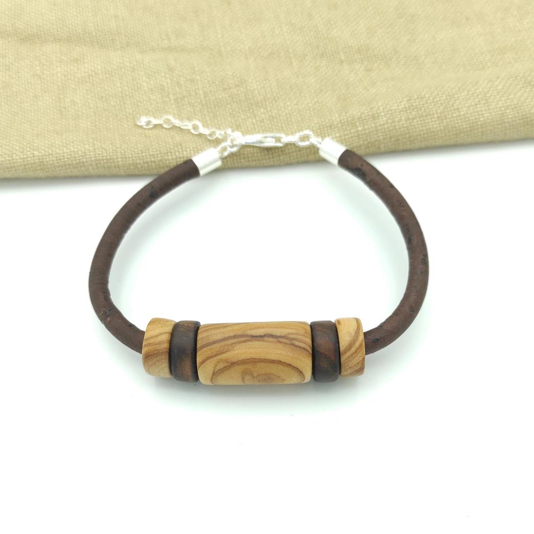 Bracelet homme en bois d'olivier et liège