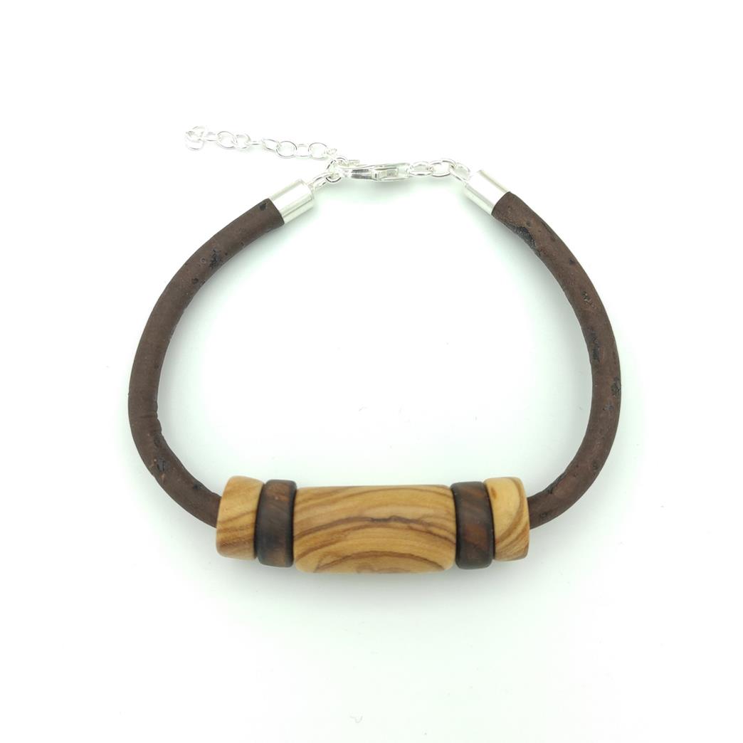 Bracelet homme en bois d'olivier et liège