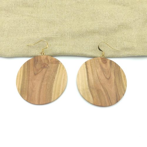 Boucles d'oreilles grandes créoles rondes en bois d'abricotier