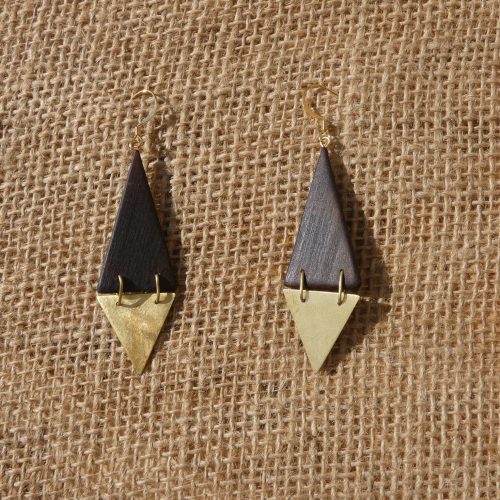 boucles d'oreilles triangles laiton bois