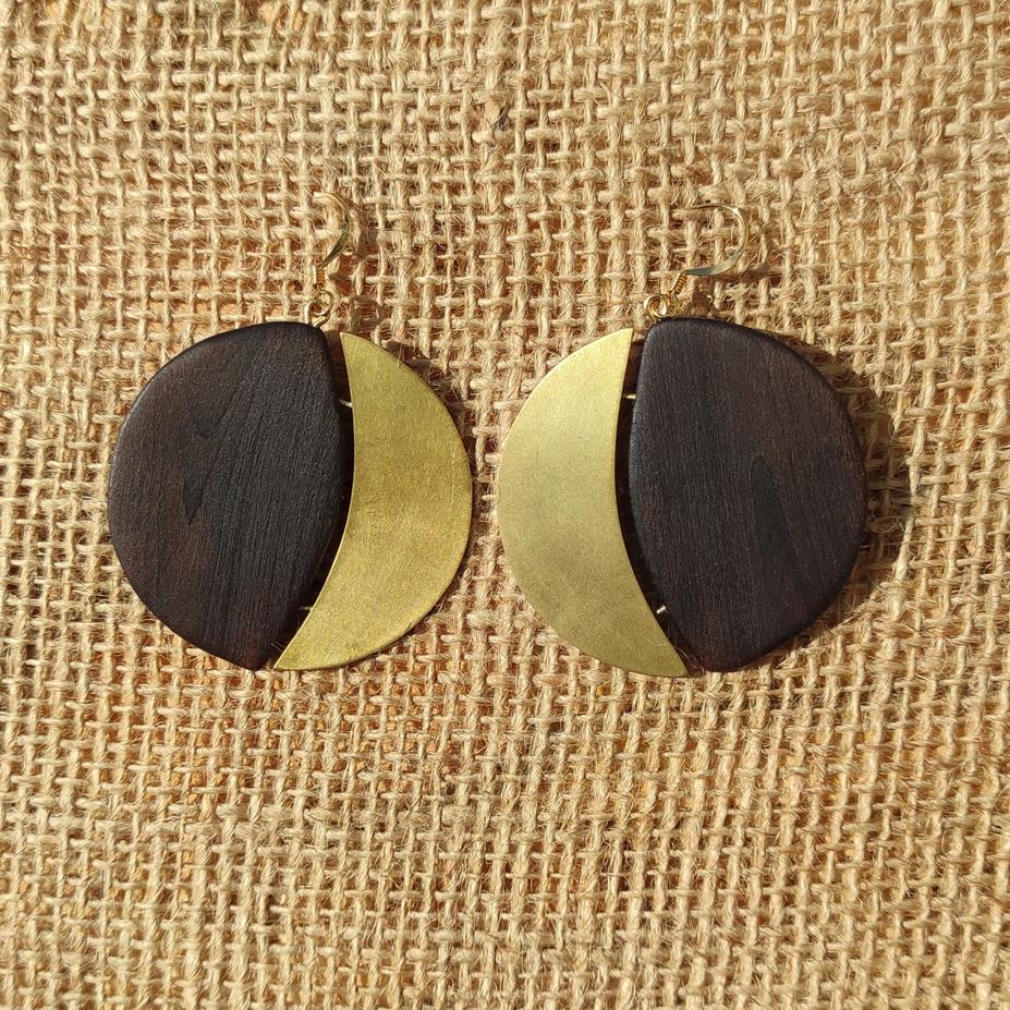 boucles lune laiton bois