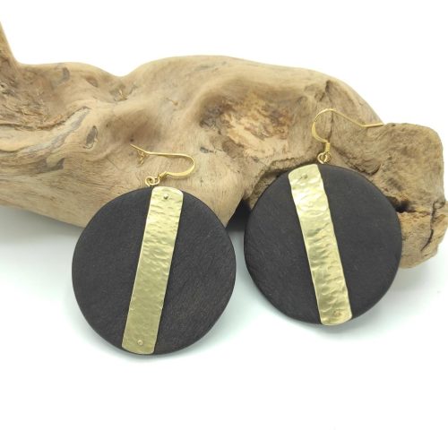 Grandes créoles bois de cyprès et laiton brut