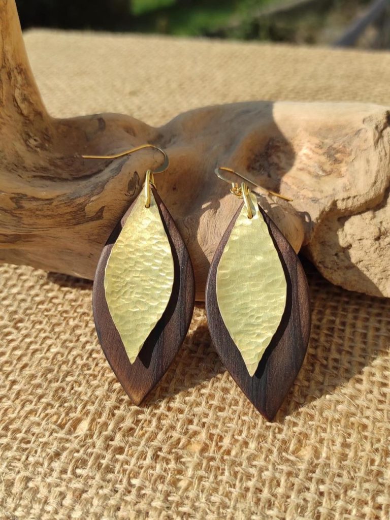 boucles d'oreilles bois laiton
